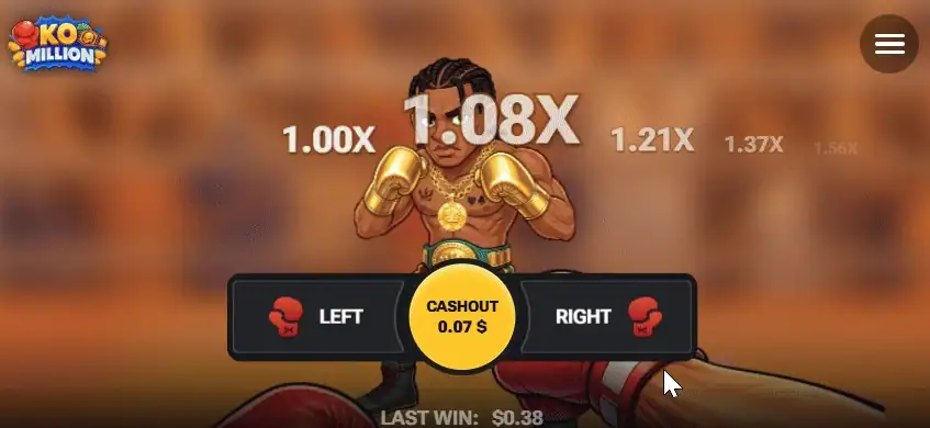 KO Million gameplay: the fighter in the ring as the multiplier climbs