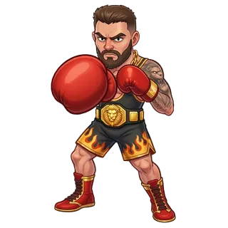 Easy-level KO Million fighter with a lion-emblem belt and red gloves