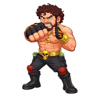 Hard-level KO Million fighter with a skull belt and cargo shorts