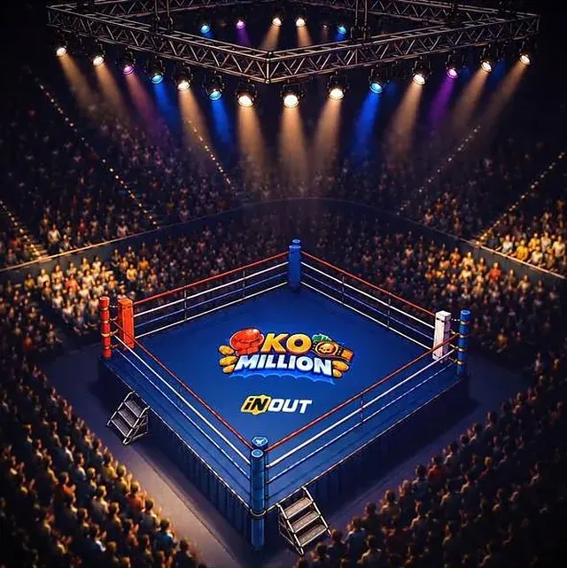 Empty boxing ring with the KO Million logo, ready for the next fight